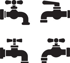 Water Tap silhouette set vector illustration isolated On Transparent Background