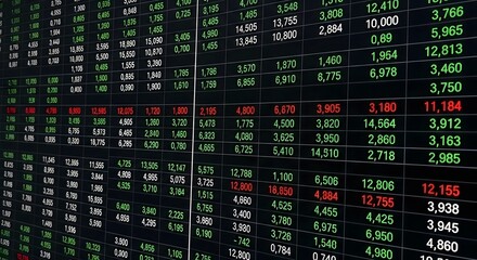 Fototapeta premium Close-up view of a stock market data display with financial information.