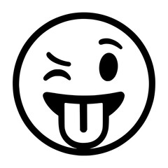 Fototapeta premium Playful black and white winking emoji with tongue sticking out 