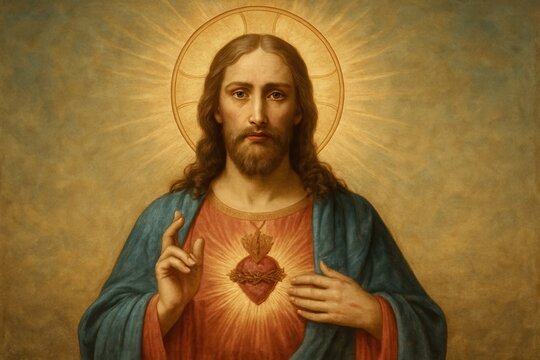 Jesus Christ showing his Sacred Heart in a divine presence