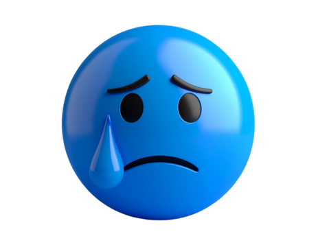 Sad Crying Blue Emoji – Emotional Reaction – Isolated Transparent Background PNG (4)AI generated, generative AI, digital illustration, PNG