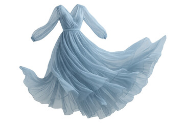 Elegant light blue flowing dress isolated on transparent background