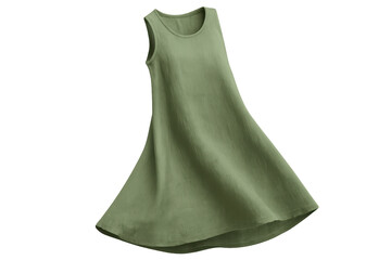 Sage green linen sleeveless dress isolated on a transparent background, fashion apparel