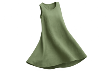 Sage green linen sleeveless dress isolated on a transparent background, fashion apparel