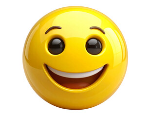 3D Yellow Smiling Emoji Face with Bright Eyes, isolated on transparent background