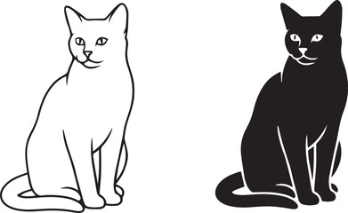 Obraz premium Elegant Sitting Cat Silhouette and Line Art Icon