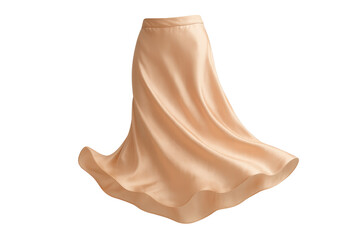 Elegant peach satin midi skirt isolated on transparent background
