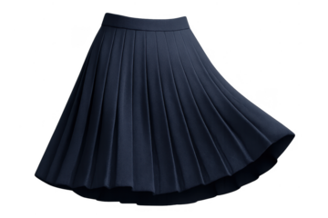 Classic dark blue pleated skirt isolated on transparent background, formal wear.