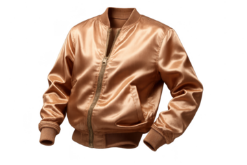 Shiny copper satin bomber jacket isolated on a transparent background