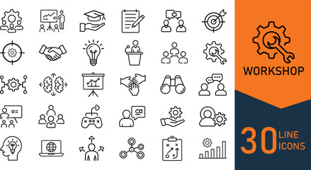Professional Workshop & Training Line Icons Set
