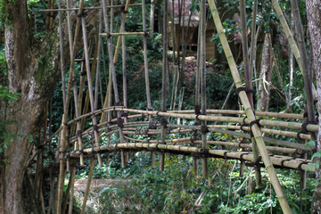 Simple Bamboo Bridge Crossing in Baduy Forest, Banten, Indonesia