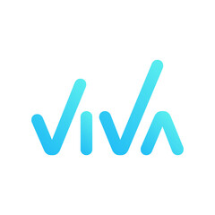 A vibrant blue gradient wordmark forming "VIVA" with a dynamic, checkmark-like design on the "V"s and "A", implying approval or success