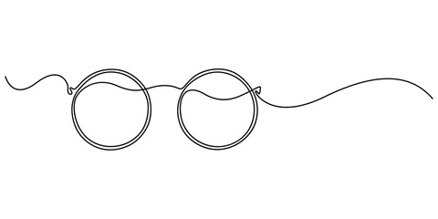 Glasses icon continuous one line drawing, Continuous line drawing of glasses. One line of eyeglasses. Eyeglasses minimalist continuous line art. Editable outline, One line eyeglasses icon vector back.