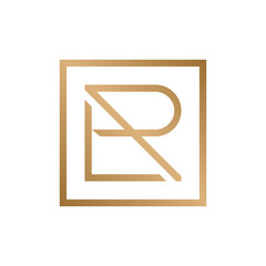 An elegant, thin-lined golden logo framed in a square, showcasing an abstract and stylized "LR" or "RL" monogram