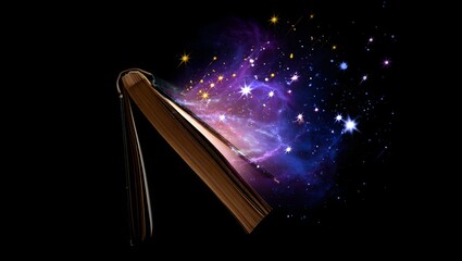 Mystical Open Book: Cosmic Nebula Dust and Stars Erupting from Pages, Fantasy, Magic,  Wonder,  Intrigue,  Illumination,  Knowledge,  Adventure.