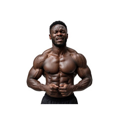 Fototapeta premium Muscular Black Man in Pain, Grimacing, Bodybuilding, Fitness, Strain