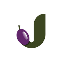A minimalist logo depicting a rich purple olive or plum fruit with a green stem, connected to a stylized green letter "J."