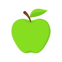 Fresh green apple vector illustration with a vibrant leaf, symbolizing healthy and delicious natural fruit green apple vector, illustration silhouette icon on white background