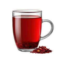 Hot Red Herbal Tea Mug with Dried Petals Isolated on Transparent Background

