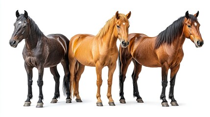 Wild horses on a white background, ideal for outdoor photography, nature, and wildlife visuals.