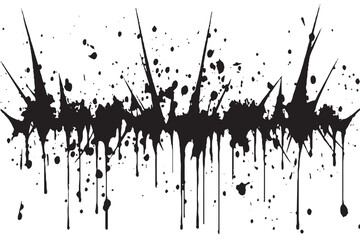 Vertical Dripping Ink Splatter with Spiked Bursts on White Background