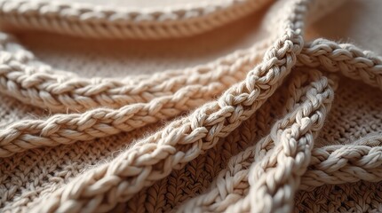 Close-up macro of a chunky knit cream-colored fabric texture