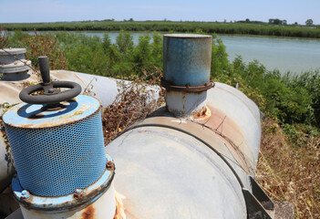 pumping station with multiple steel pipelines used for canal dewatering