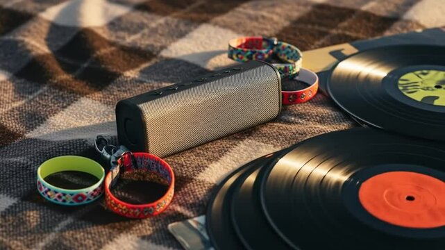 Summer Vibes: Vinyl Records and Bluetooth Speaker