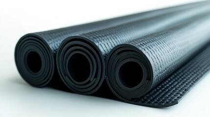 Yoga mats on a white background, ideal for wellness, meditation, and fitness-related content.