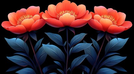 Blooming flowers with blue leaves on dark background