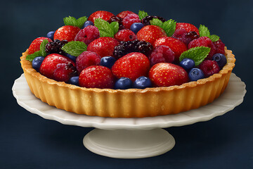 Vibrant berry tart with fresh mint strawberries raspberries