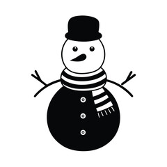 Cute snowman wearing scarf and hat silhouette