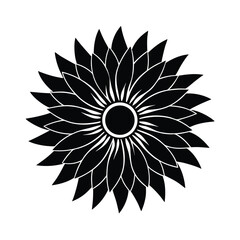 Intricate black sunflower petal design silhouette