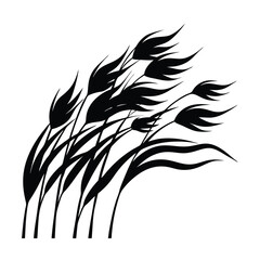 Black silhouette of grass blowing in the wind