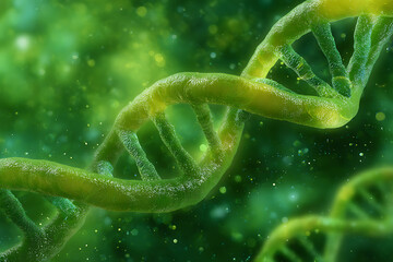 Vibrant green abstract D N A helix genetic molecule