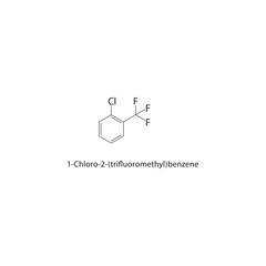 1-Chloro-2-(trifluoromethyl)-benzene skeletal structure. Halogenated aryl compound schematic illustration. Simple diagram, chemical formula.