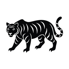 Stylized black tiger silhouette walking silhouette