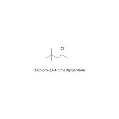 2-Chloro-2,4,4-trimethylpentane skeletal structure. Halogenated alkane compound schematic illustration. Simple diagram, chemical formula.