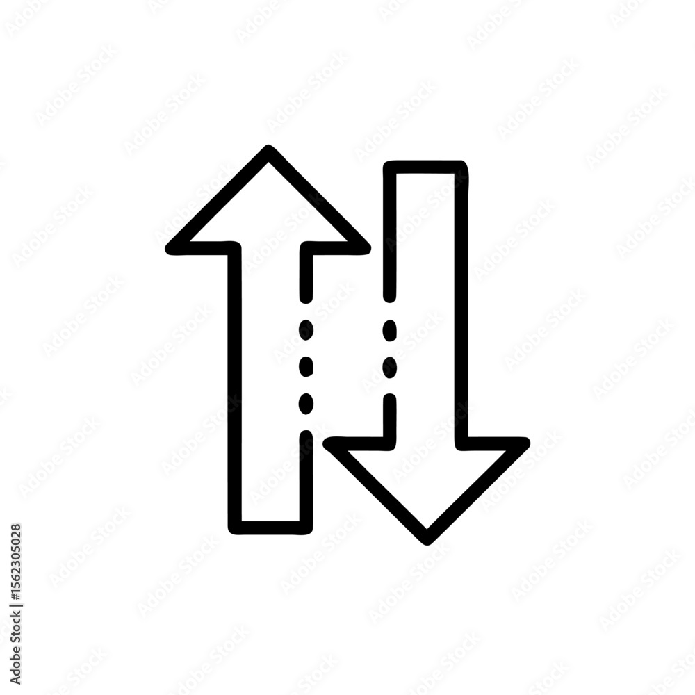Aufkleber handdrawn arrows pointing up down with dotted lines on a graphic direction