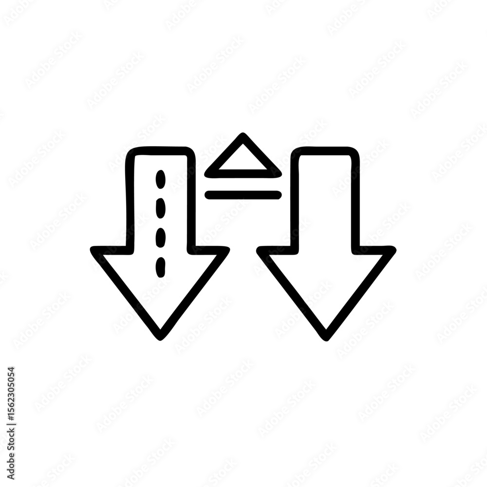 Poster handdrawn arrows pointing downwards with an upward triangle horizontal line symbol