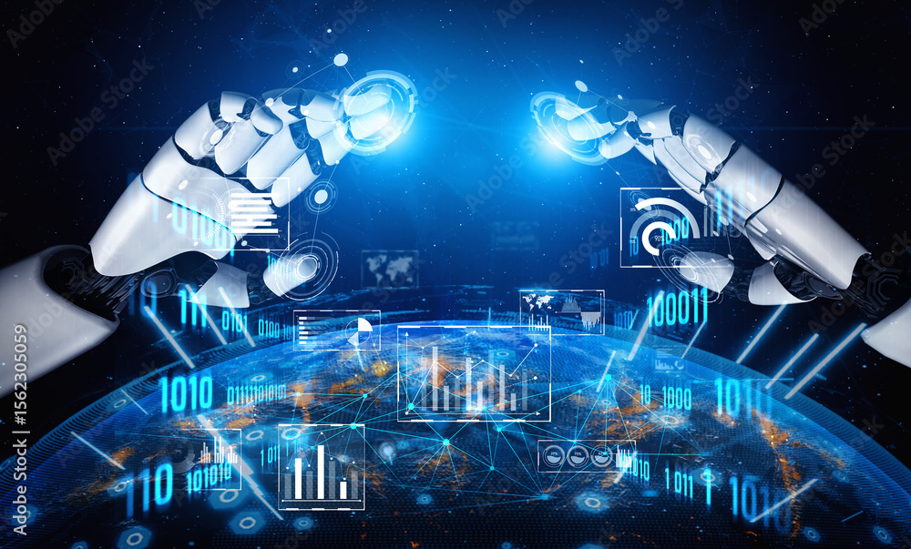 Poster ai artificial intelligence drives data analytics with predictive models, smart dashboards, and virtu