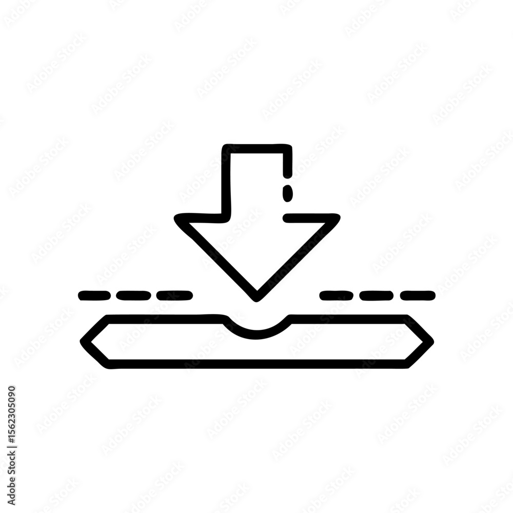 Poster handdrawn arrow pointing downward above a curved shape dashed lines on outline