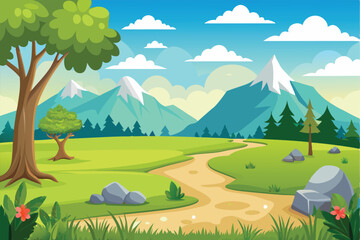 Serene Mountain Meadow Landscape A Picturesque Path Through Nature's Beauty