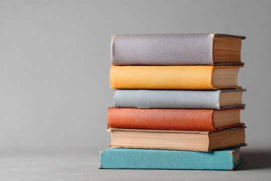 A stack of five old hardcover books in varying colors