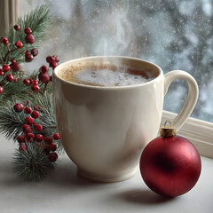 Warm beverage with festive decorations coffee steam