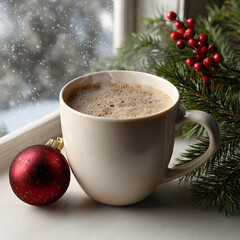 Warm Coffee By Snowy Window steam foam