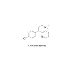 Chlorpheniramine skeletal structure. Antihistamine compound schematic illustration. Simple diagram, chemical formula.