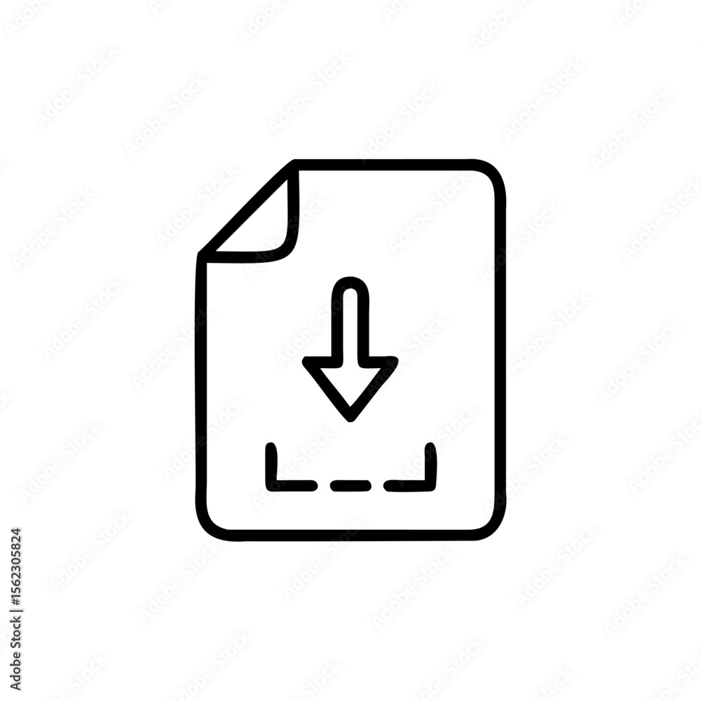 Poster handdrawn a document with a downward arrow a dashed line file download