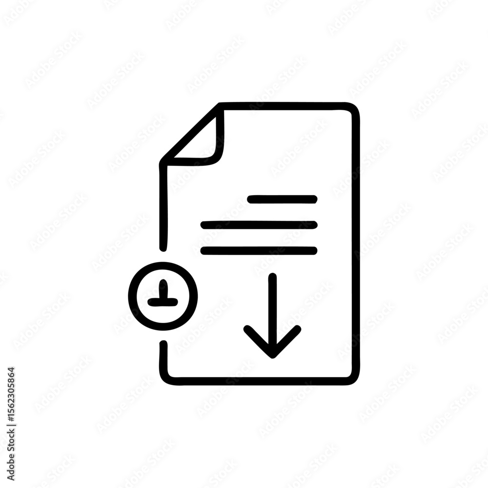 Poster document icon with download arrow circular button on file