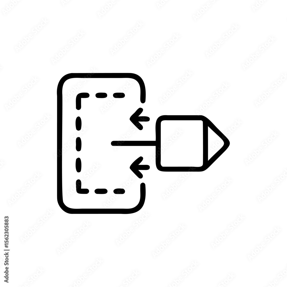 Poster handdrawn outline icon a rectangle with dotted lines arrows pointing to a square with an arrow
